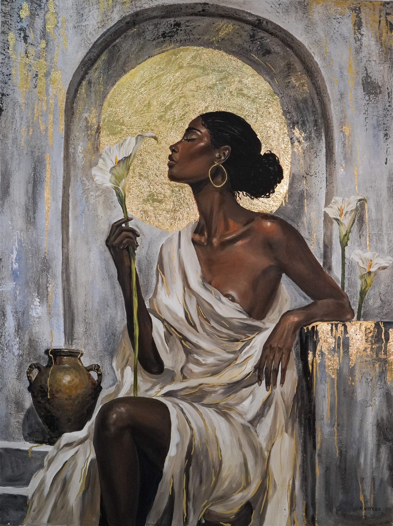 Zainab, oil and gilding on linen, 120 × 160 cm